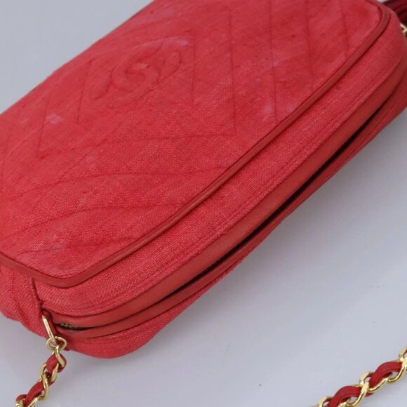 CHANEL Chain Shoulder Bag Canvas Red Gold CC Auth bs19429 - Picture 7 of 16